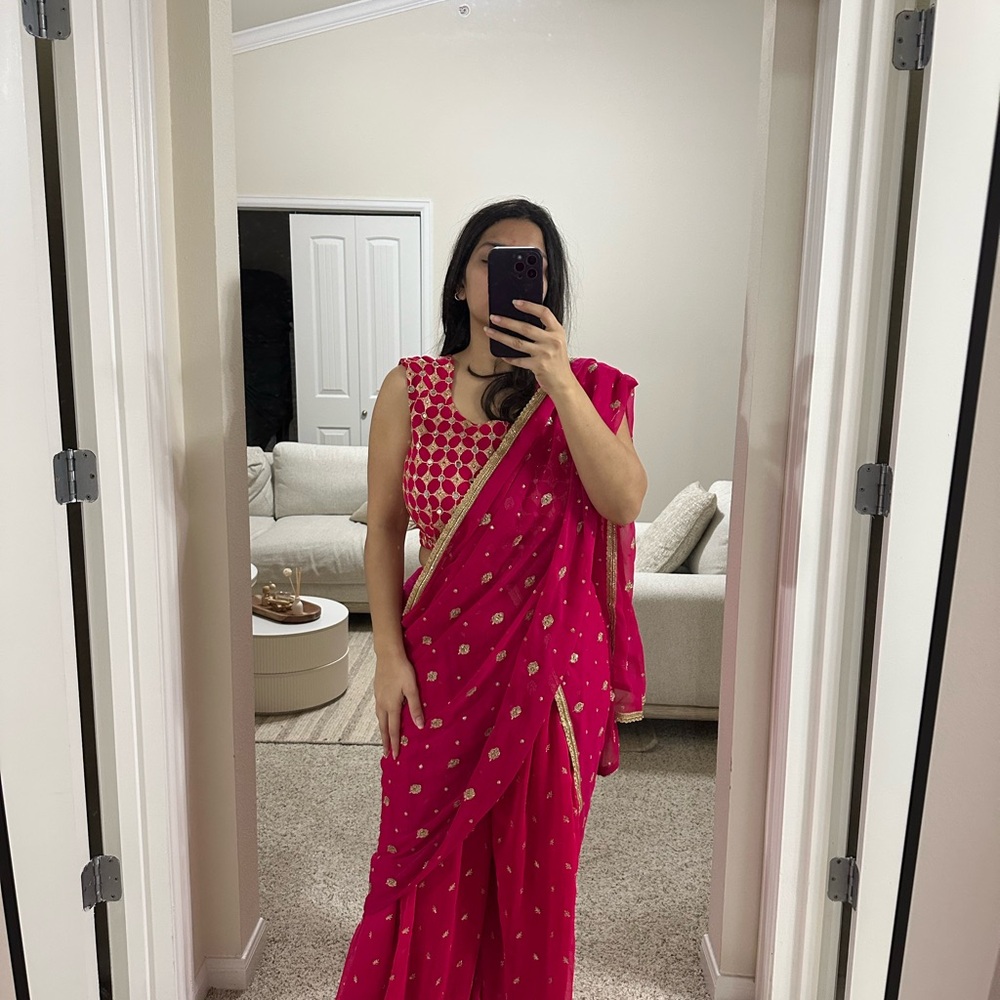 Women’s Hot Pink Embroidered Saree Blouse - Brand Unspecified